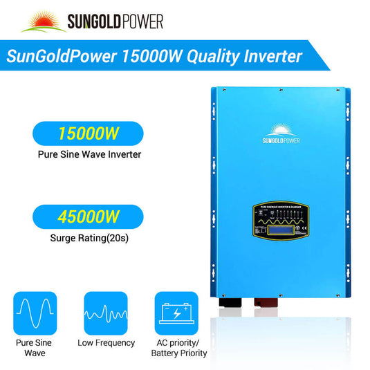 Dodger Blue SunGoldPower Off-Grid Solar Kit 15000W 48VDC 120V/240V LifePo4 20.48KWH Lithium Battery 18 X 415 Watts Solar Panels