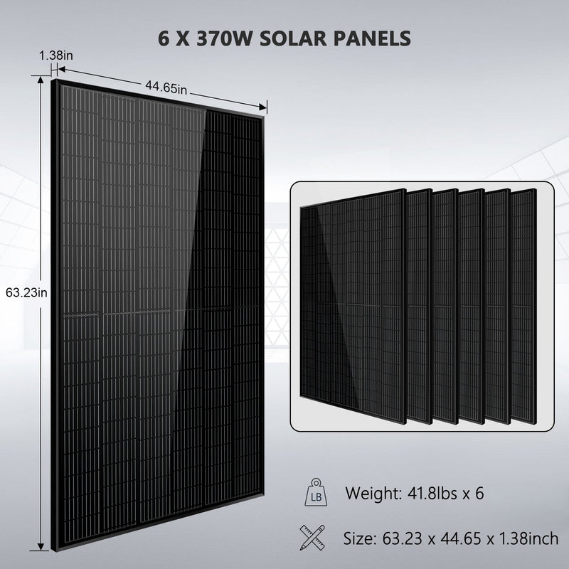 Load image into Gallery viewer, Black SunGoldPower Off-Grid Solar Kit 5000W 48VDC 120V 10.24KWH PowerWall Lithium Battery 6 X 370 Watts Solar Panels
