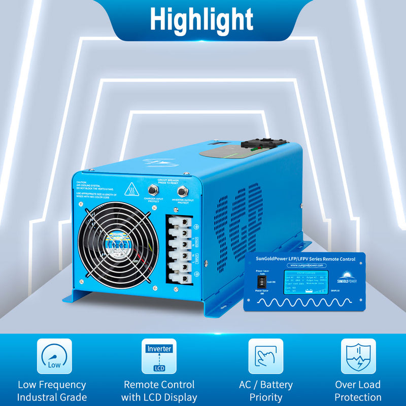 Load image into Gallery viewer, Dark Cyan SunGoldPower 4000W DC 12V Pure Sine Wave Inverter With Charger
