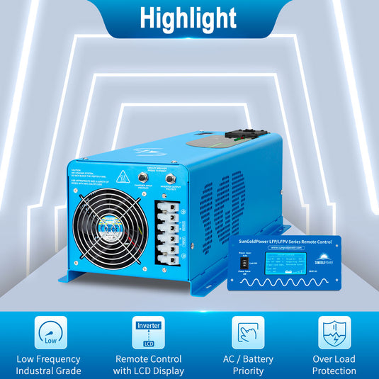 Dark Cyan SunGoldPower 4000W DC 12V Pure Sine Wave Inverter With Charger