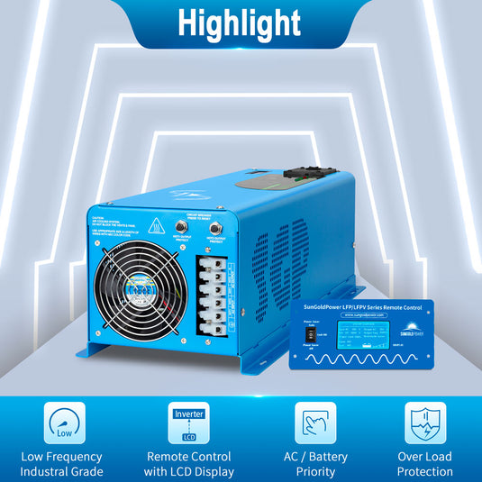 Dark Cyan SunGoldPower 4000W DC 12V Split Phase Pure Sine Wave Inverter With Charger