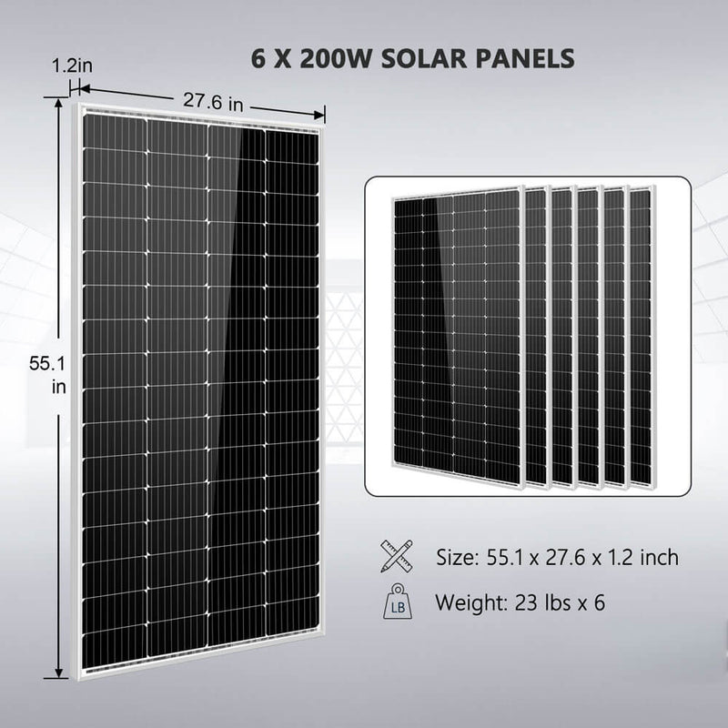 Load image into Gallery viewer, Black SunGoldPower Off-Grid Solar Kit 5000W 48VDC 120V 5.12KWH PowerWall Battery 6 X 200 Watts Solar Panels
