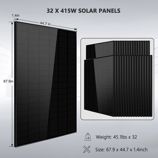 Dark Slate Gray SunGoldPower OFF GRID SOLAR KIT 16KW 48VDC 120V/240V LIFEPO4 25.6KWH LITHIUM BATTERY 32 X 415 WATTS SOLAR PANELS