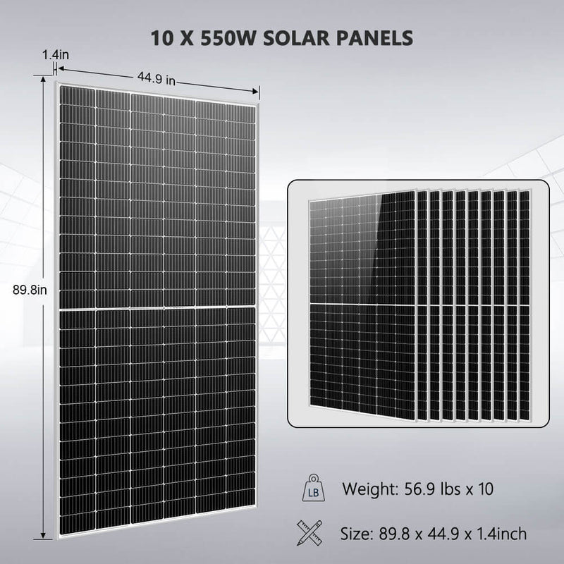 Load image into Gallery viewer, Light Gray SunGoldPower OFF GRID SOLAR KIT 10 X 550 WATTS SOLAR PANELS 4 X 5.12KWH POWERWALL LITHIUM BATTERY 10KW SOLAR INVERTER 48VDC 120V/240V
