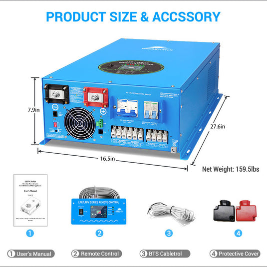 Cornflower Blue SunGoldPower 12000W 48V Split Phase Pure Sine Wave Inverter Charger