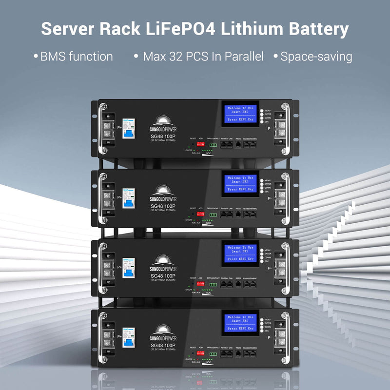 Load image into Gallery viewer, Light Slate Gray SunGoldPower 48V 100AH Server Rack LiFePO4 Lithium Battery
