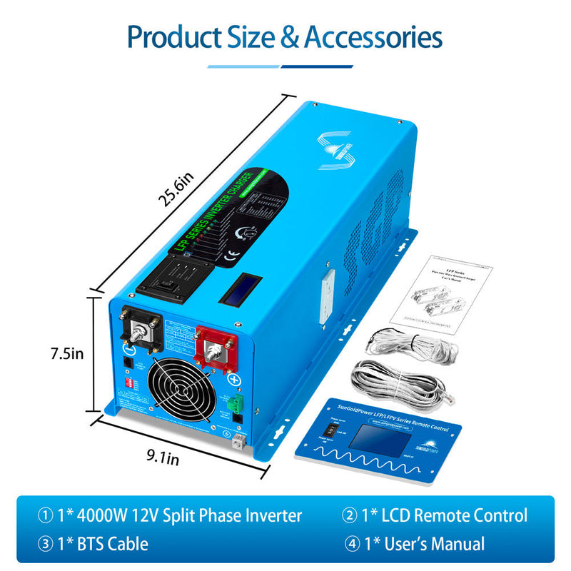 Load image into Gallery viewer, Dodger Blue SunGoldPower 4000W DC 12V Split Phase Pure Sine Wave Inverter With Charger
