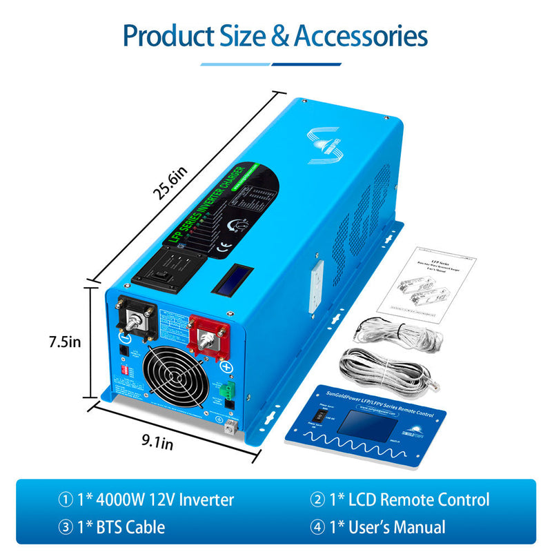 Load image into Gallery viewer, Dodger Blue SunGoldPower 4000W DC 12V Pure Sine Wave Inverter With Charger
