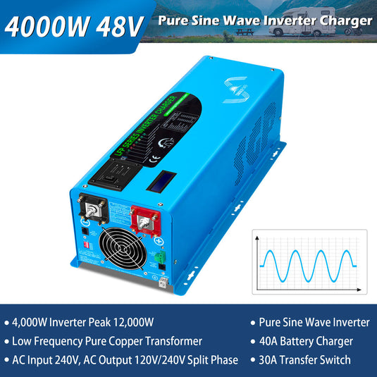 Dark Slate Blue SunGoldPower 4000W DC 48V Split Phase Pure Sine Wave Inverter With Charger