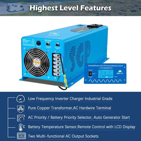 Dark Slate Gray SunGoldPower 6000W DC 48V Split Phase Pure Sine Wave Inverter With Charger