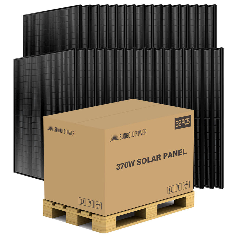 Load image into Gallery viewer, Dark Khaki SunGoldPower 370W MONO BLACK PERC SOLAR PANEL FULL PALLET (32 PANELS)
