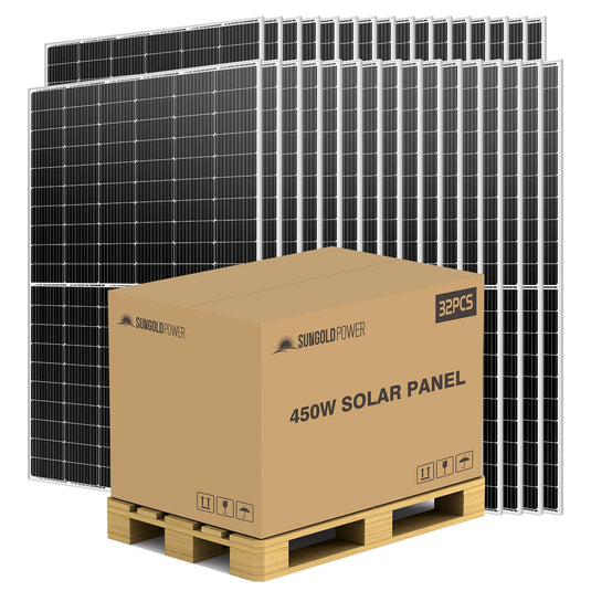 Dark Khaki SunGoldPower 450W Mono Perc Solar Panel Full Pallet (32 PANELS)