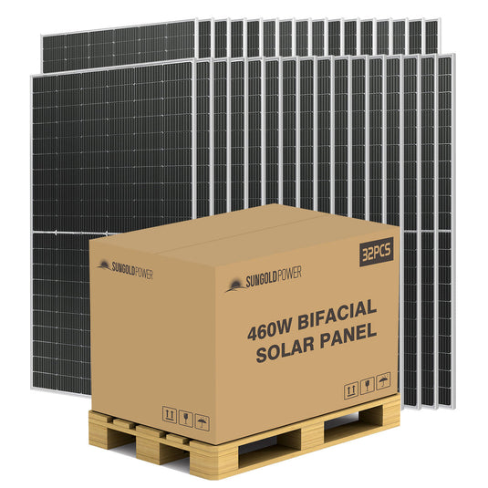 Dark Khaki SunGoldPower 460W Bifacial Perc Solar Panel Full Pallet (32 PANELS)