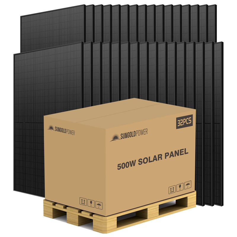 Load image into Gallery viewer, Dark Khaki SunGoldPower 500W Mono Black Perc Solar Panel Full Pallet (32 PANELS)
