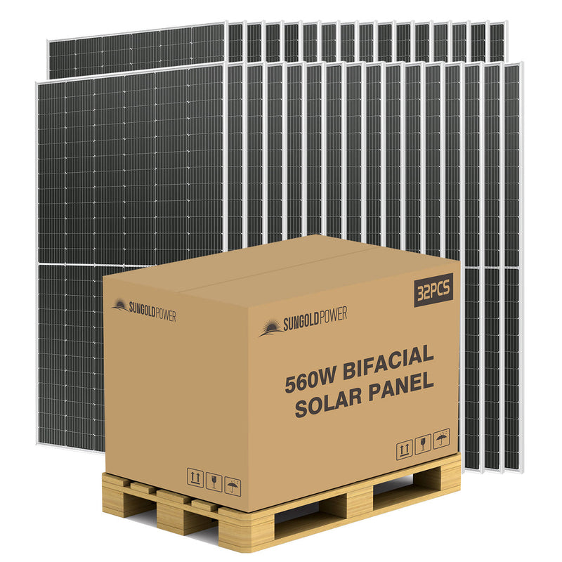 Load image into Gallery viewer, Dark Khaki SunGoldPower 560W Bifacial Perc Solar Panel Full Pallet (32 PANELS)
