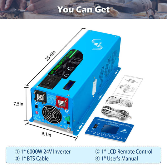 Steel Blue SunGoldPower 6000W DC 24V Split Phase Pure Sine Wave Inverter With Charger