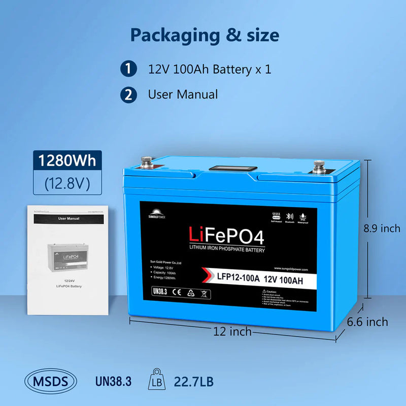 Load image into Gallery viewer, Sky Blue SunGoldPower 12V 100AH LiFePO4 Deep Cycle Lithium Battery
